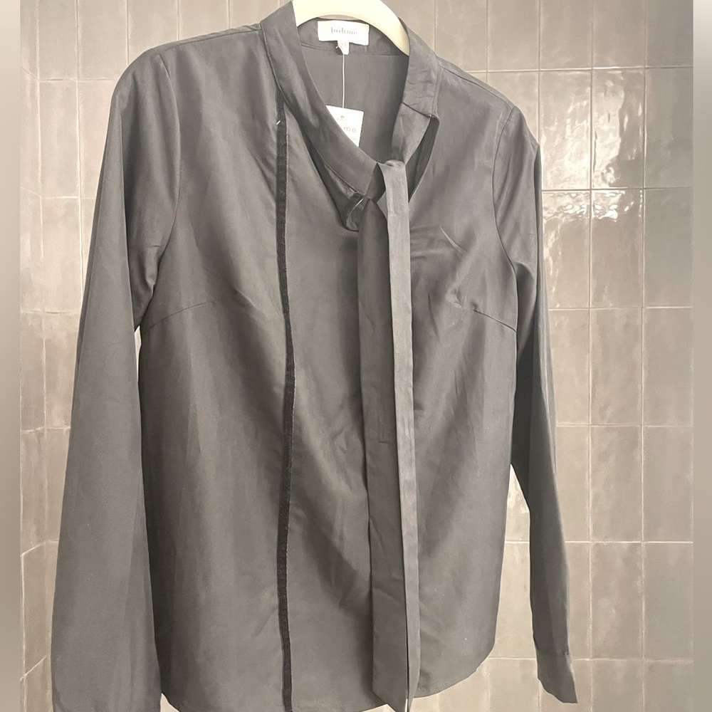Bohme Tie Neck Blouse with Velvet detail